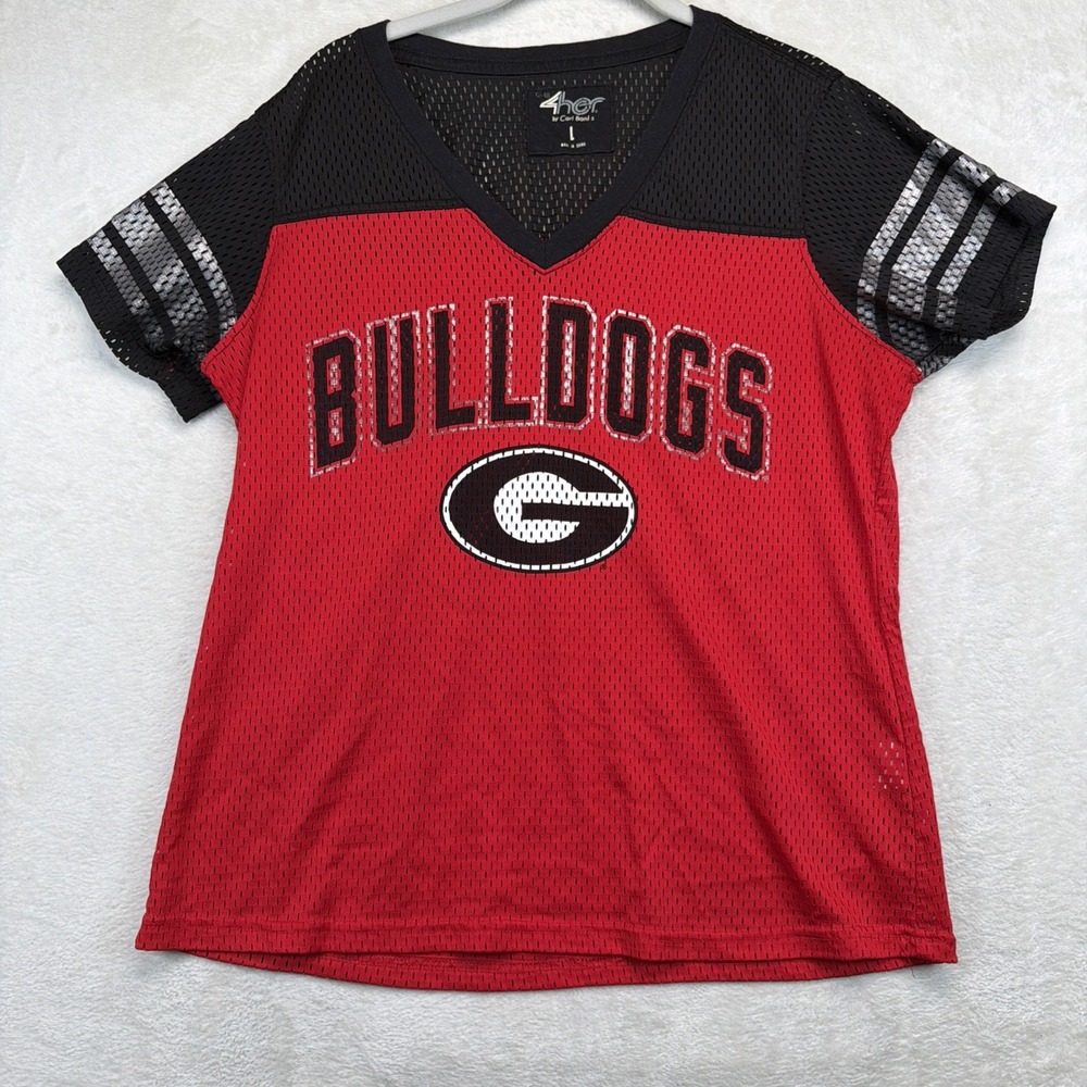 Georgia Bulldogs Women's V-Neck Red Black Jersey Large